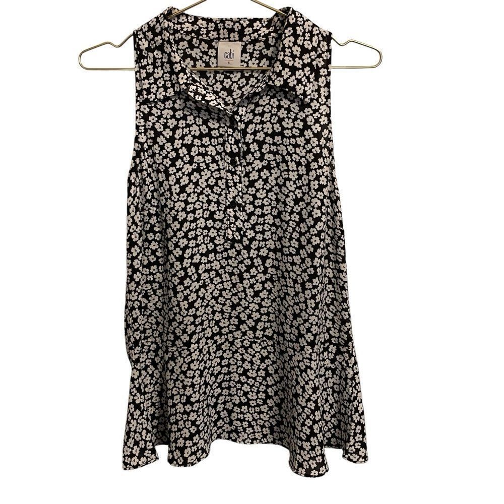 Cabi Black White Daisy Befriend Collared Peplum Tank Top Size Small‎